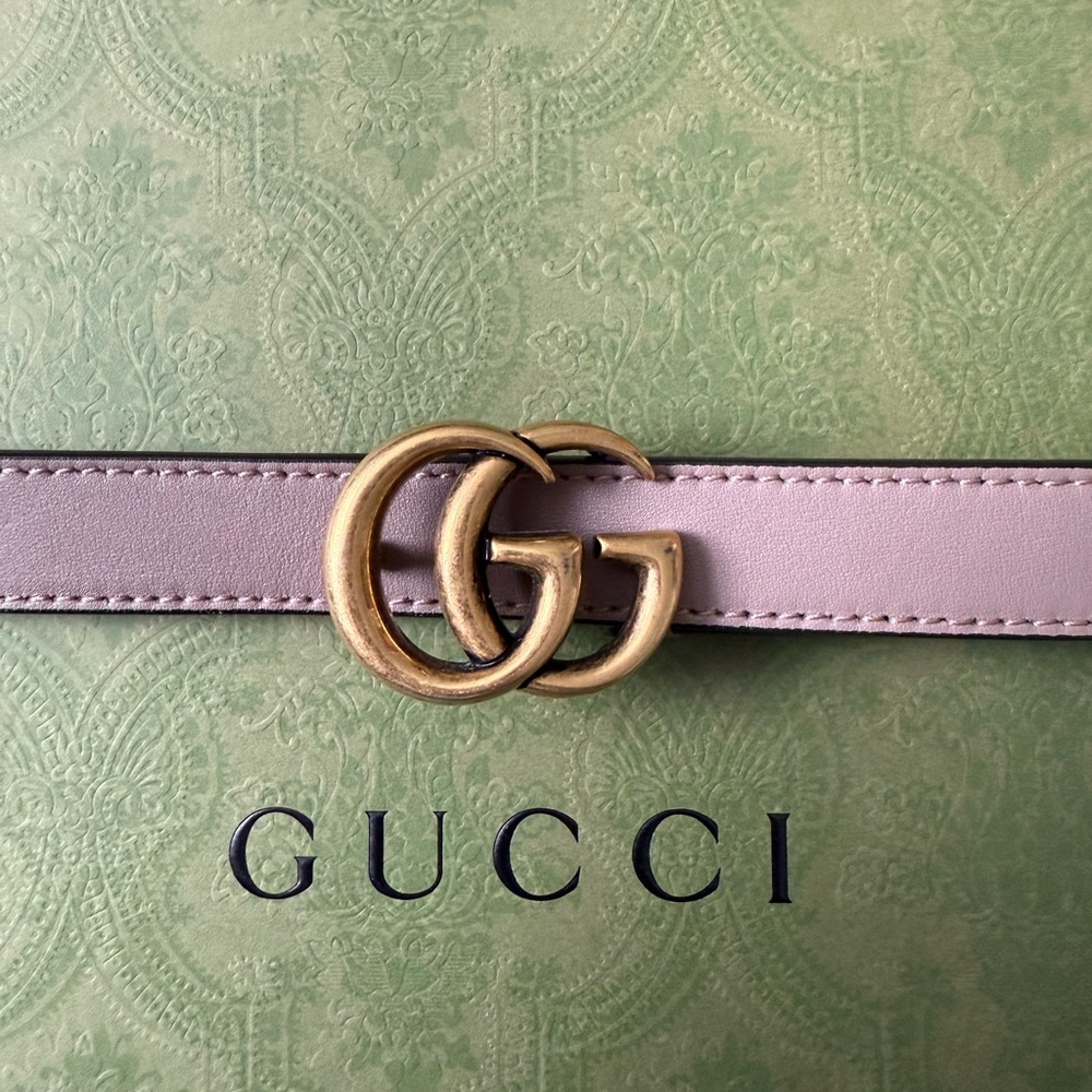 Gucci Taupe and Gold Belt with Iconic GG Buckle